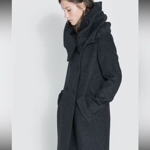 Zara Charcoal Double-Breasted Pea Coat
